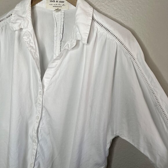 Cloth & Stone Anthropologie White Eyelet Trim Button-Up Woven Shirt L - Picture 3 of 9